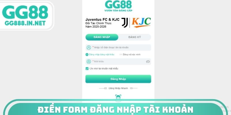 Điềm form đăng nhập tài khoản