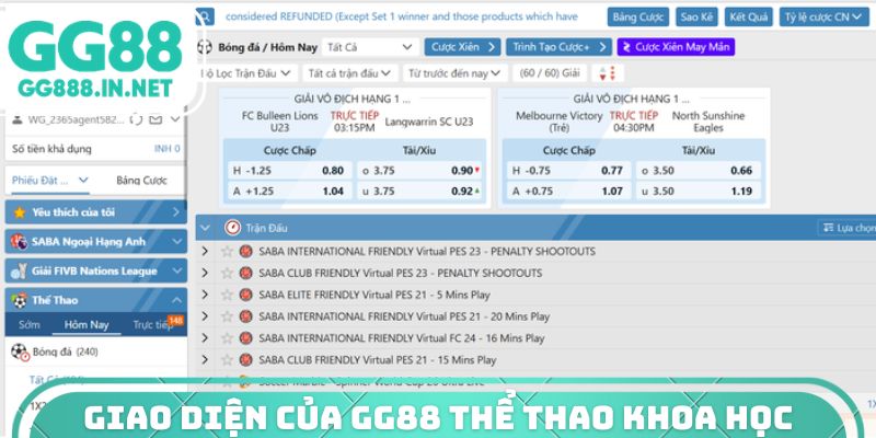 Giao diện của GG88 thể thao khoa học