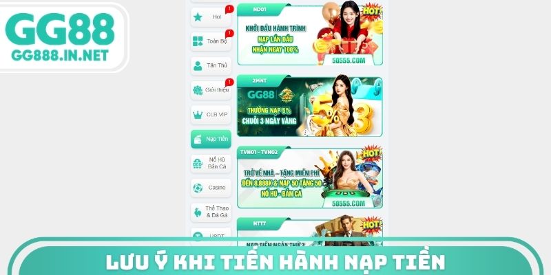 Lưu ý khi tiến hành nạp tiền